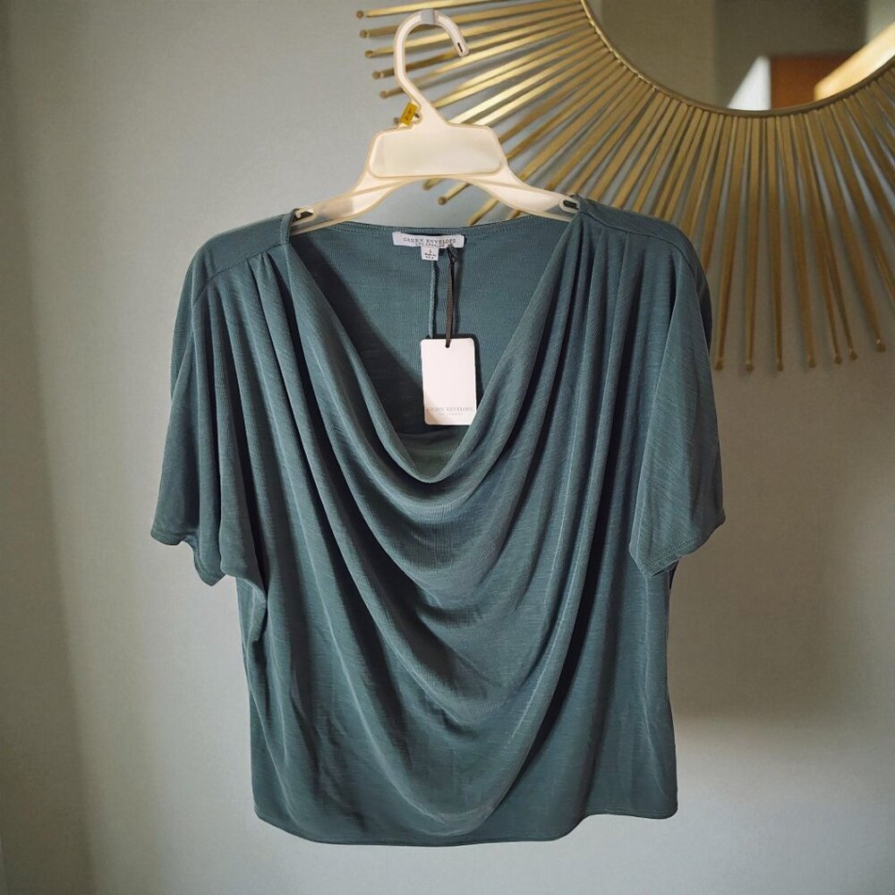 Green Envelope LA Drape Front Tee Top – Size L – NWT – Soft Modal Blend USA Made